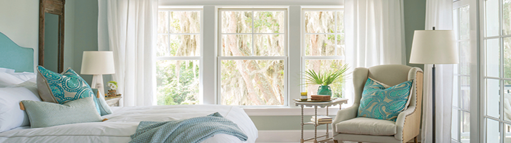 Marvin Double Hung Window White and Teal Bedroom