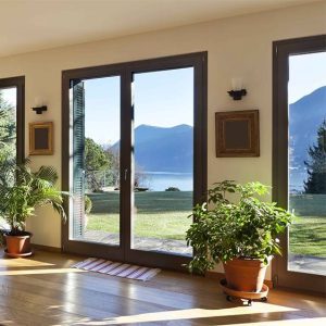 patio doors with a mountain view