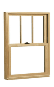 light brown wood single hung window