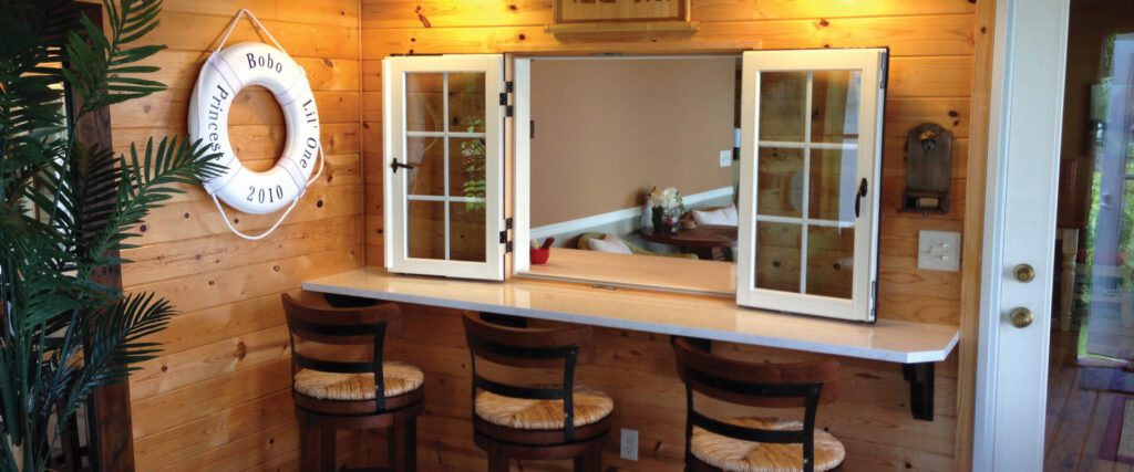 Push out casement window over an island counter