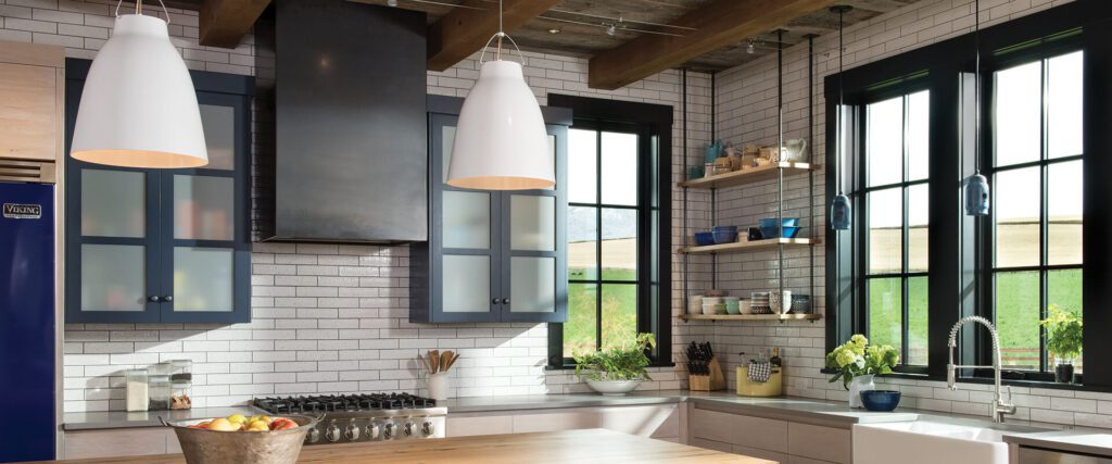 Single casement windows with black fiberglass frame