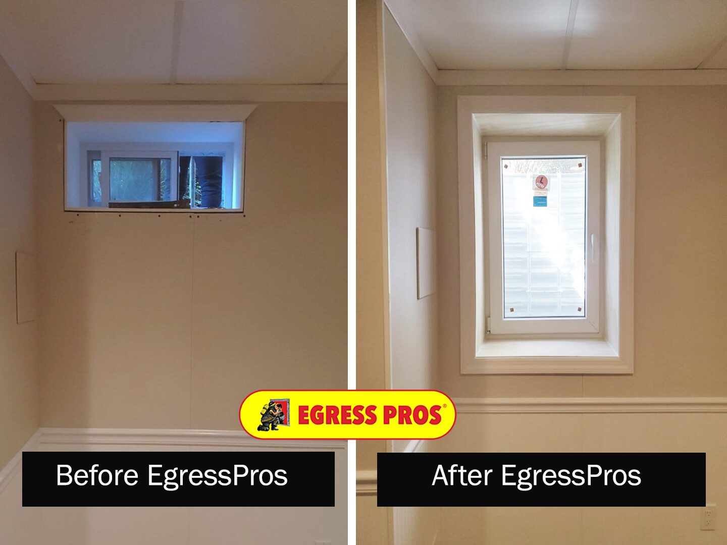 before and after egress Pros egress window installation in a basement