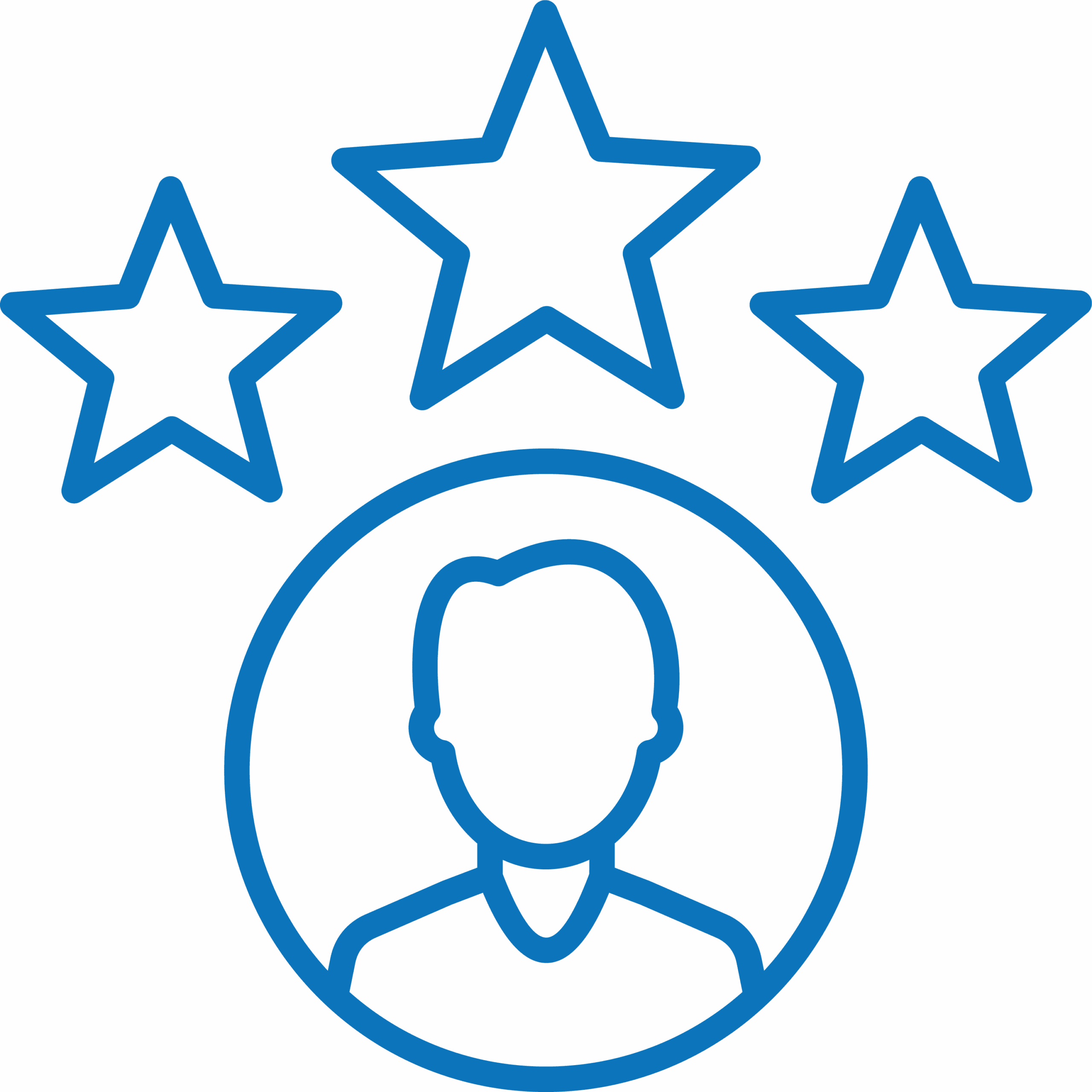 blue human outline with blue stars above graphic