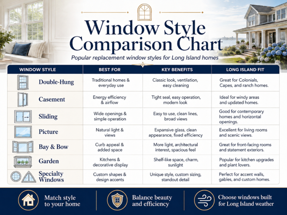 Popular replacement window styles for Long Island homes