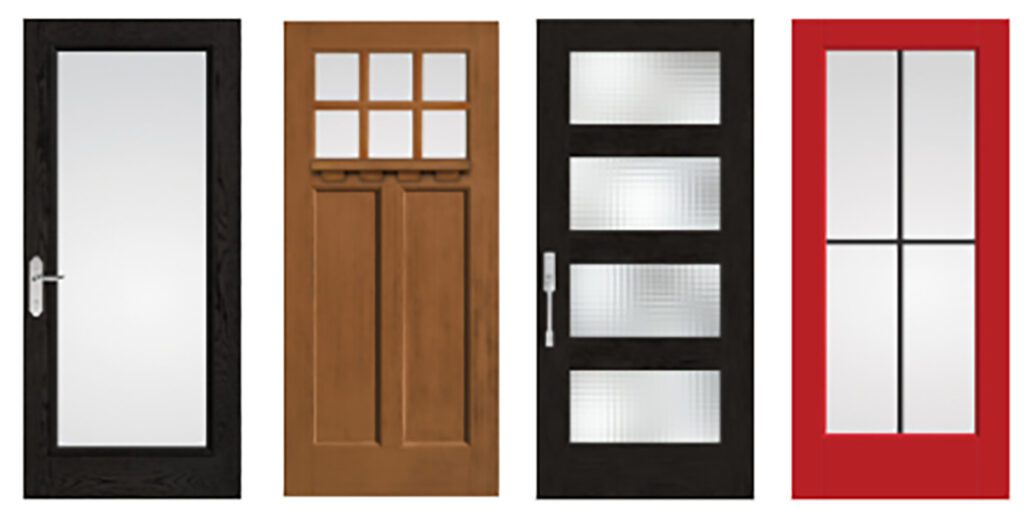 Modern-style Therma-Tru fiberglass entry doors with contemporary glass and hardware